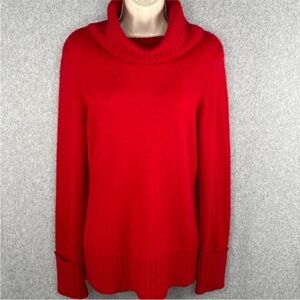 ONLY MINE Red Turtleneck Cashmere Sweater Womens Medium Pullover Ribbed Cuffs